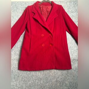 Forecast Blazer Coat Women 9/10 Red Wool Long Sleeve Double Breasted Four Button